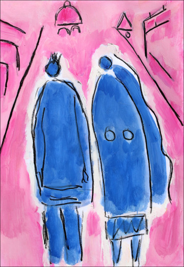 Картина под названием "Couple et ville" - Jean Mirre, Подлинное произведение искусства, Масло