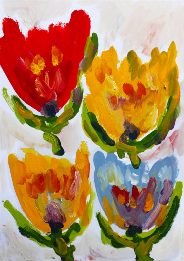 Painting titled "Art flowers" by Jean Mirre, Original Artwork, Oil
