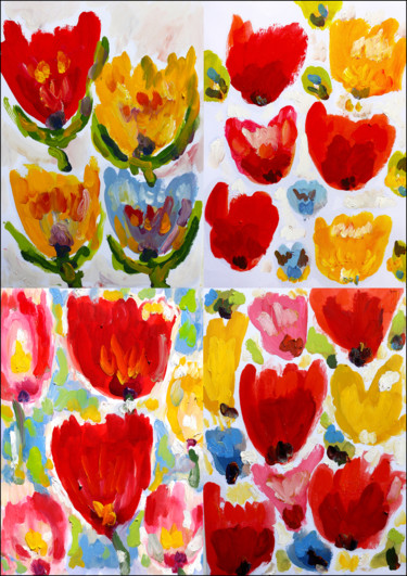 Schilderij getiteld "Art flowers poster" door Jean Mirre, Origineel Kunstwerk, Olie