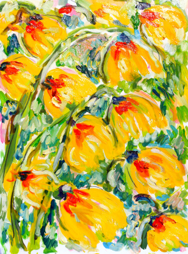 Schilderij getiteld "Jonquilles" door Jean Mirre, Origineel Kunstwerk, Olie