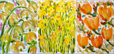 Painting titled "Triptyque Jonquilles" by Jean Mirre, Original Artwork, Oil