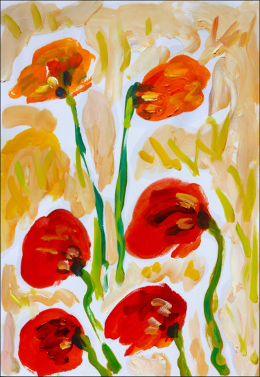 Painting titled "Coquelicots" by Jean Mirre, Original Artwork, Oil