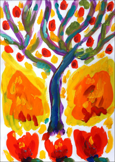 Malerei mit dem Titel "Kindergarten" von Jean Mirre, Original-Kunstwerk, Öl