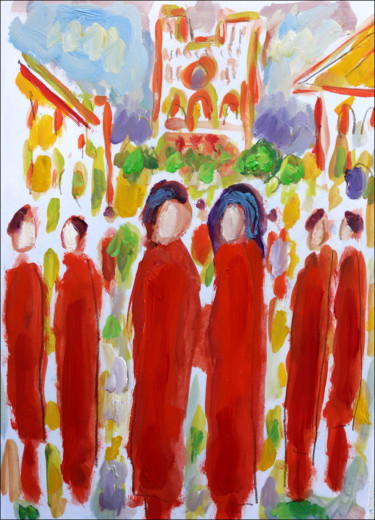 Peinture intitulée "Pélerins" par Jean Mirre, Œuvre d'art originale, Huile