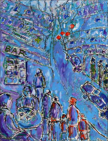 Painting titled "Purple Bar" by Jean Mirre, Original Artwork, Oil