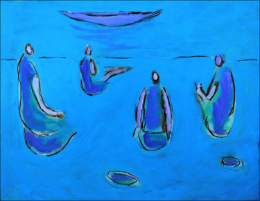 Pittura intitolato "Blue picnic" da Jean Mirre, Opera d'arte originale, Olio