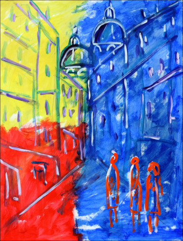 Painting titled "Thin city" by Jean Mirre, Original Artwork, Oil