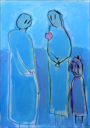 Malerei mit dem Titel "Coeur tendre" von Jean Mirre, Original-Kunstwerk, Öl