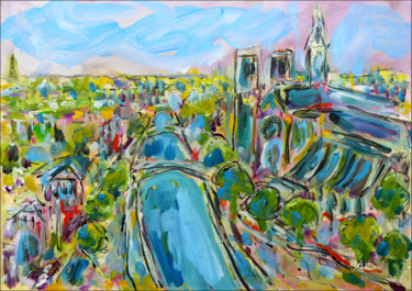 Painting titled "Paris aerial view" by Jean Mirre, Original Artwork, Oil