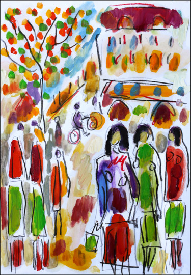 Painting titled "Shopping spree" by Jean Mirre, Original Artwork, Oil