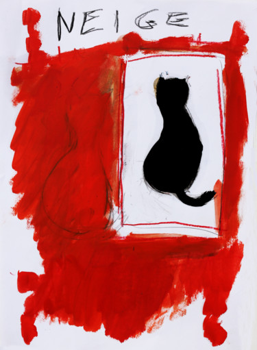 Painting titled "Neige mon chat tout…" by Jean Mirre, Original Artwork, Oil