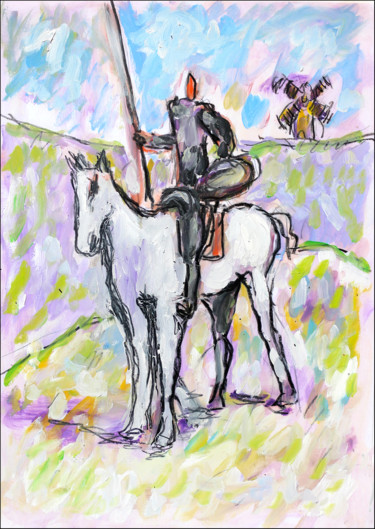 Pintura intitulada "Don Quichotte (d'ap…" por Jean Mirre, Obras de arte originais, Óleo