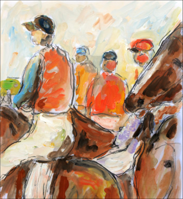 Peinture intitulée "Jockeys de Degas (…" par Jean Mirre, Œuvre d'art originale, Huile