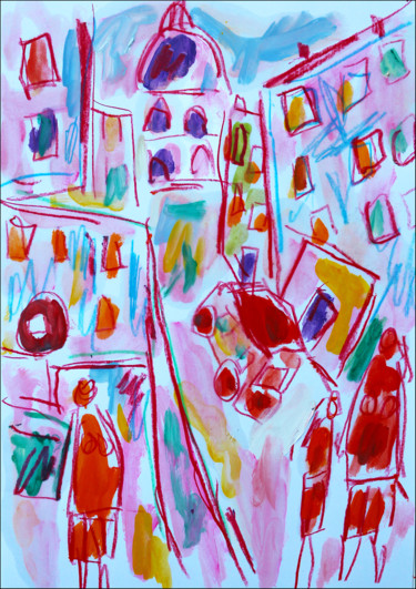 Peinture intitulée "Happy City" par Jean Mirre, Œuvre d'art originale, Huile