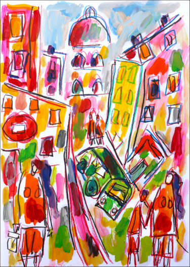 Painting titled "Drive City" by Jean Mirre, Original Artwork, Oil