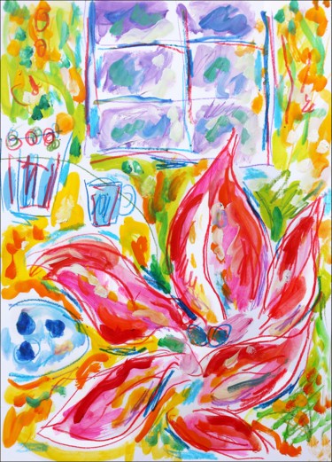 "Hibiscus" başlıklı Tablo Jean Mirre tarafından, Orijinal sanat, Petrol