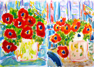 Malerei mit dem Titel "Deux bouquets" von Jean Mirre, Original-Kunstwerk, Öl