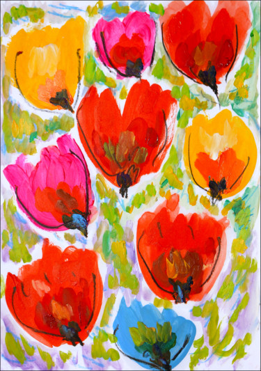 Pintura intitulada "Tulipes..volent" por Jean Mirre, Obras de arte originais, Óleo