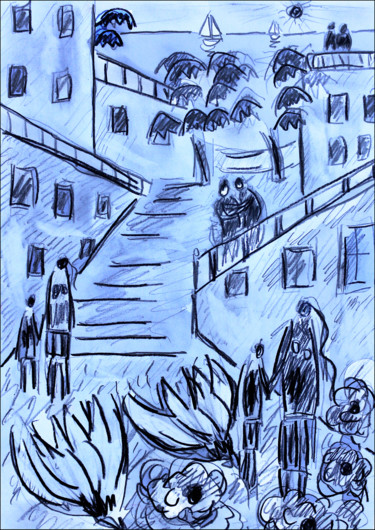 Drawing titled "L'amour à San Remo" by Jean Mirre, Original Artwork, Pencil