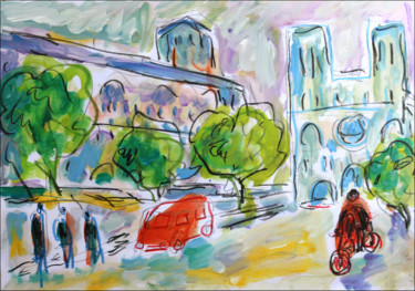 Peinture intitulée "NOTRE-DAME DE PARIS2" par Jean Mirre, Œuvre d'art originale, Huile
