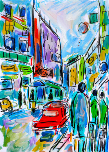 Peinture intitulée "Rue de Paris1" par Jean Mirre, Œuvre d'art originale, Huile