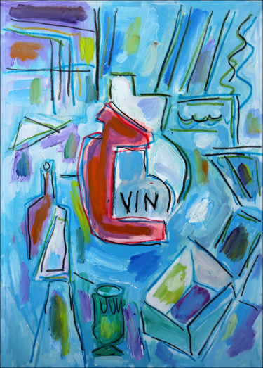 Malarstwo zatytułowany „Néo Cubisme du vin” autorstwa Jean Mirre, Oryginalna praca, Olej