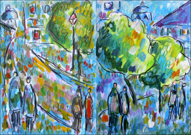 Картина под названием "Diptyque Montmartre…" - Jean Mirre, Подлинное произведение искусства, Масло