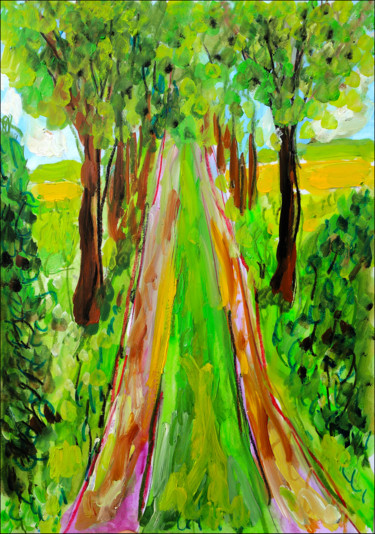 Painting titled "Chemin" by Jean Mirre, Original Artwork, Oil