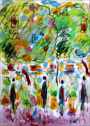 Malerei mit dem Titel "Dimanche en ville" von Jean Mirre, Original-Kunstwerk, Öl