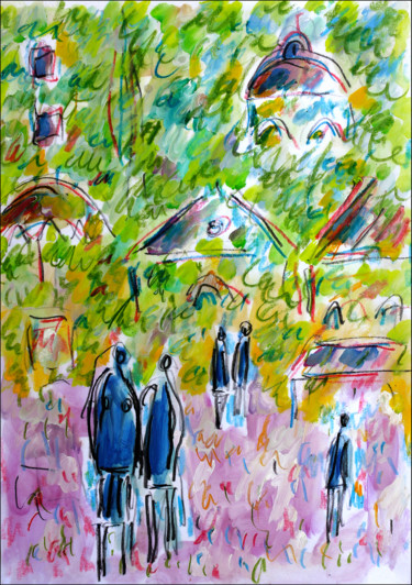 Peinture intitulée "Jardin parisien" par Jean Mirre, Œuvre d'art originale, Huile