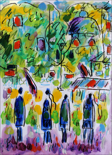 Painting titled "Summer in the city1" by Jean Mirre, Original Artwork, Oil