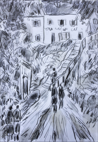 Drawing titled "L'escalier d'après…" by Jean Mirre, Original Artwork, Pencil