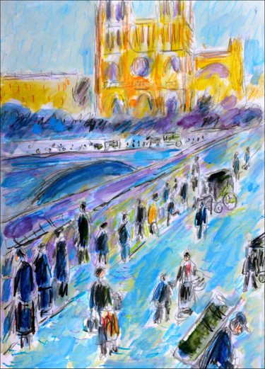 Malerei mit dem Titel "exLe quai St Michel…" von Jean Mirre, Original-Kunstwerk, Öl