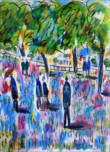 Peinture intitulée "Le parc" par Jean Mirre, Œuvre d'art originale, Huile