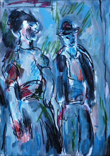 Peinture intitulée "Couple d'après Roua…" par Jean Mirre, Œuvre d'art originale, Huile