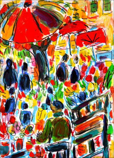 Pintura titulada "Marché aux fleurs d…" por Jean Mirre, Obra de arte original, Oleo