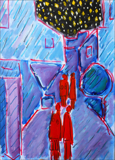 Painting titled "Nuit étoilée" by Jean Mirre, Original Artwork, Oil