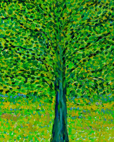 Painting titled "Last tree" by Jean Mirre, Original Artwork, Oil Mounted on Wood Stretcher frame