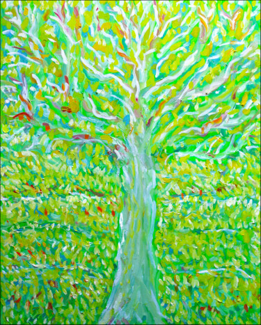 Painting titled "Summer tree" by Jean Mirre, Original Artwork, Oil Mounted on Wood Stretcher frame