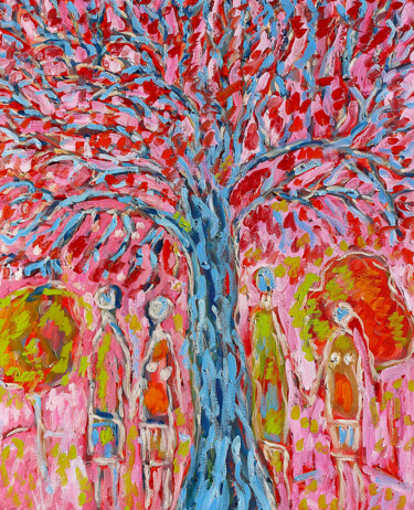 Painting titled "Love tree2" by Jean Mirre, Original Artwork, Oil Mounted on Wood Stretcher frame