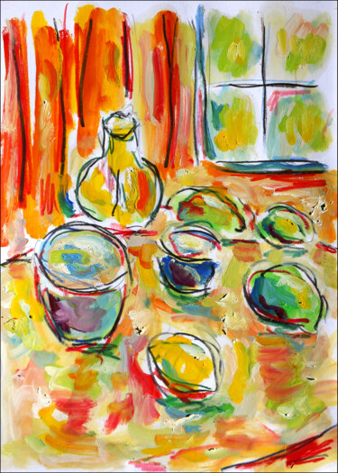 Painting titled "Morning table" by Jean Mirre, Original Artwork, Oil