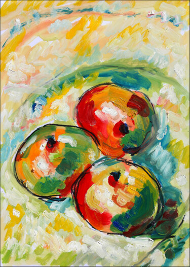 Peinture intitulée "Pommes de Cézanne" par Jean Mirre, Œuvre d'art originale, Huile