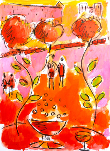 Peinture intitulée "Love on a pink day" par Jean Mirre, Œuvre d'art originale, Huile