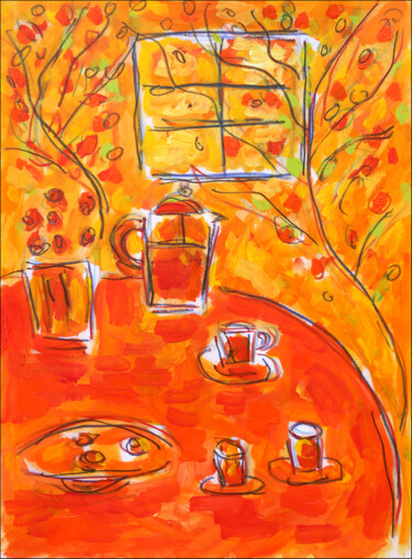 Картина под названием "Orange coffee" - Jean Mirre, Подлинное произведение искусства, Масло