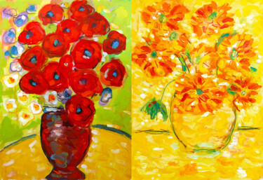 Pintura intitulada "Deux bouquets (faço…" por Jean Mirre, Obras de arte originais, Óleo