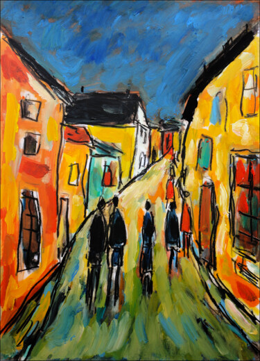 Painting titled "Promenade nocturne" by Jean Mirre, Original Artwork, Oil