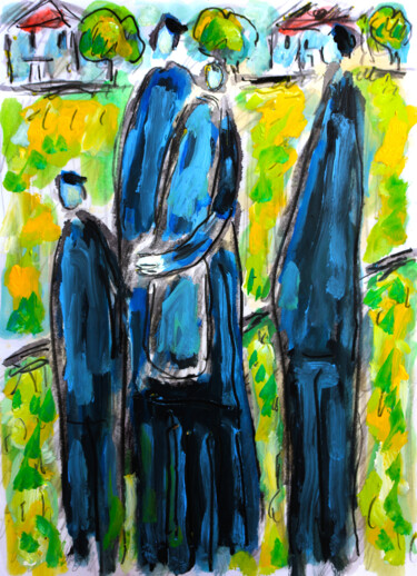 Malerei mit dem Titel "Les migrants" von Jean Mirre, Original-Kunstwerk, Öl