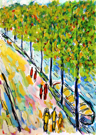 Peinture intitulée "Promenade en famille" par Jean Mirre, Œuvre d'art originale, Huile