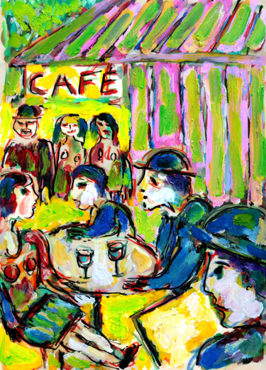 Painting titled "Café Rive Gauche" by Jean Mirre, Original Artwork, Oil