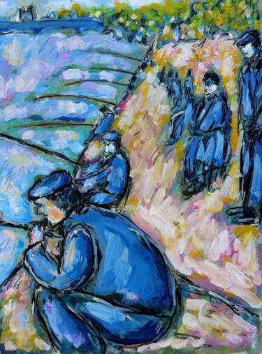 Картина под названием "La pêche à la ligne" - Jean Mirre, Подлинное произведение искусства, Масло